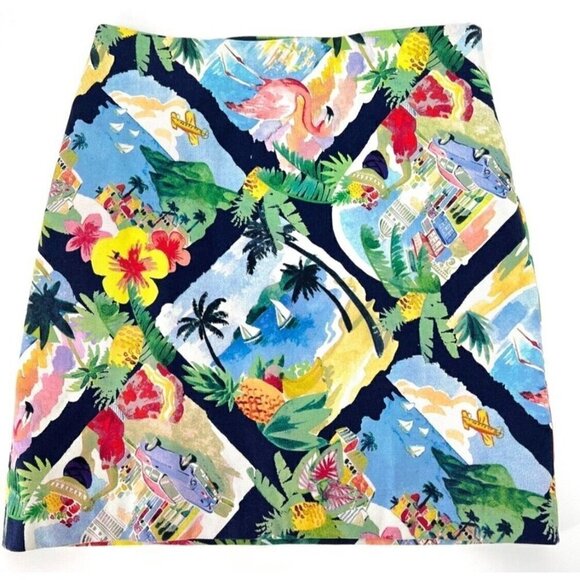 Talbots Sz 4 Flamingo Tropical Scene Hawaiian Print s Pencil Skirt Womens - Picture 7 of 14